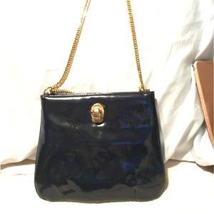 Vintage Ruth Saltz Patent Leather Hinged Opening Cougar pull Tab Navy Blue